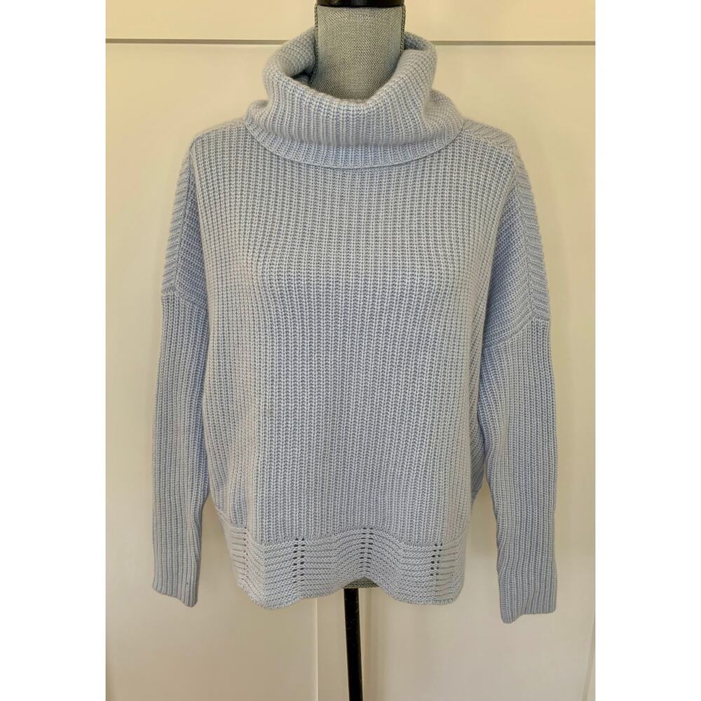 Autumn Cashmere Turtleneck Sweater Light Blue Small Long Sleeve Knit Warmer